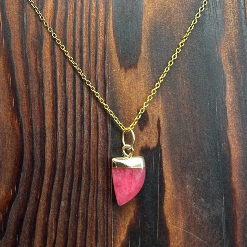 Pink Jade Horn Pendant Necklace